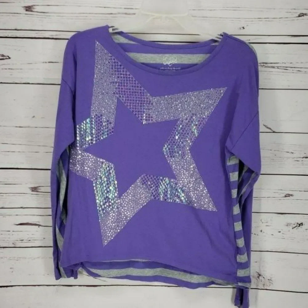 Justice Purple & Grey Stripe Star size‎ 16 Shirt